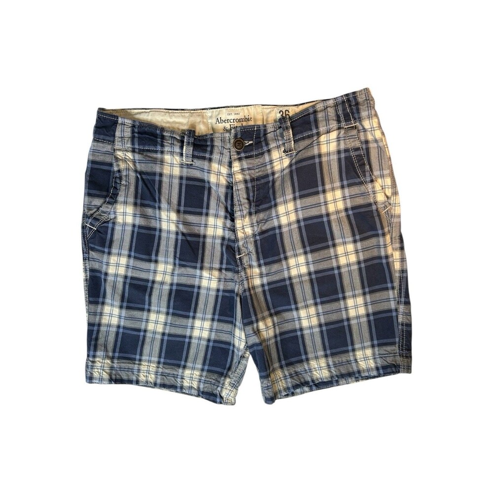 Abercrombie & Fitch Y2K Shorts Mens 36 Blue White Plaid Button Fly Cotton Grunge